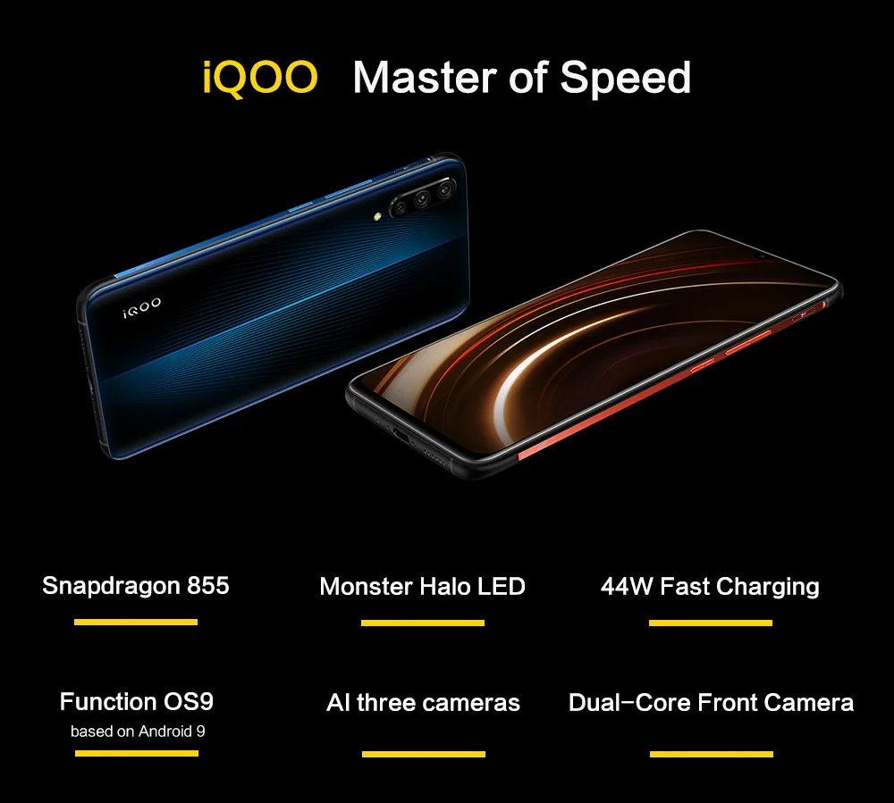 DHL Быстрая Vivo IQOO сотовый телефон Snapdragon 855 Android 9,0 6,4" FHD 2340X1080 8 Гб ram 128 ГБ rom отпечаток пальца NFC распознавание лица