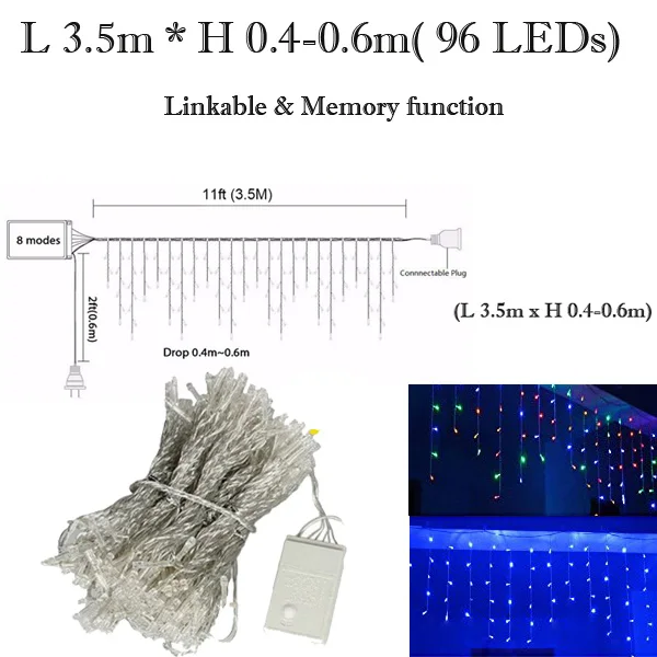Шторы гирлянда новогодняя гирлянда новогодняя год 100 из светомузыка занавес из светодиодов гирлянда сосулька елки 3 м 110 В 220 В гирлянды 1 шт - Испускаемый цвет: 96 LEDs