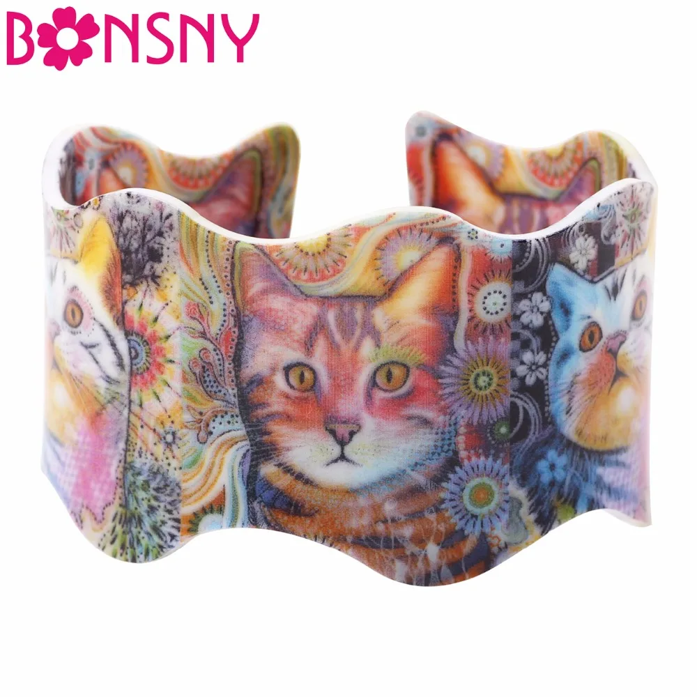 

Bonsny Acrylic Wide Cat Kitten Pattern Bangles Bracelet Novelty Animal Jewelry For Women Girls Pet Lovers Gift Party Accessories