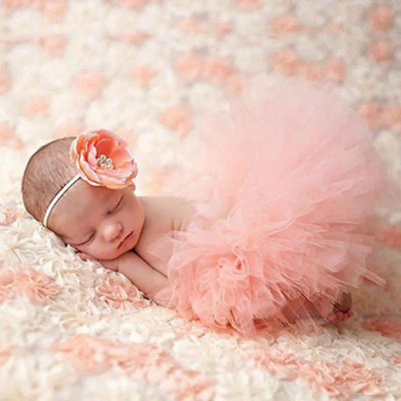 New Pink Baby Girl Clothes Infant Lace Floral Hairband Tutu Skirt Set