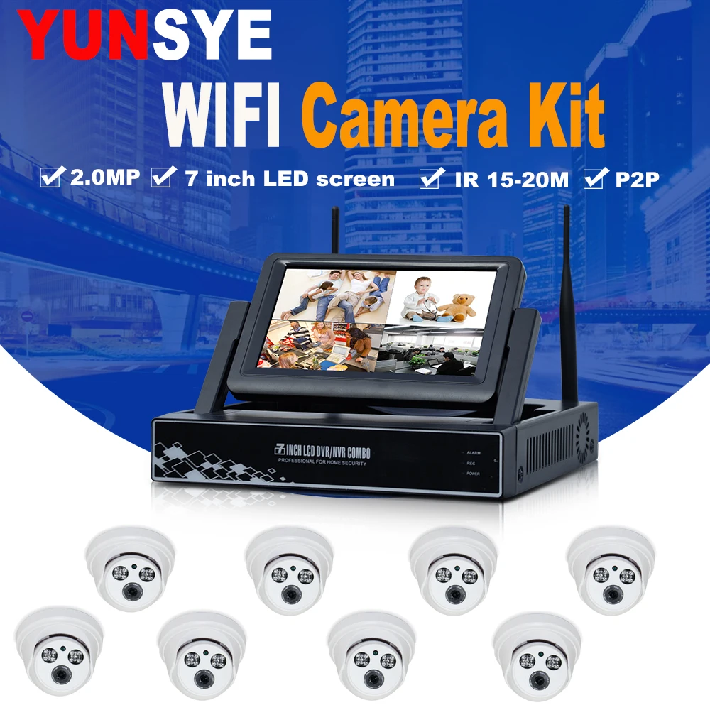 

8CH CCTV System Wireless 1080P NVR KIT With 2.0MP Wifi KIT Security Camera System Night Vision Surveillance Kit 7-inch display