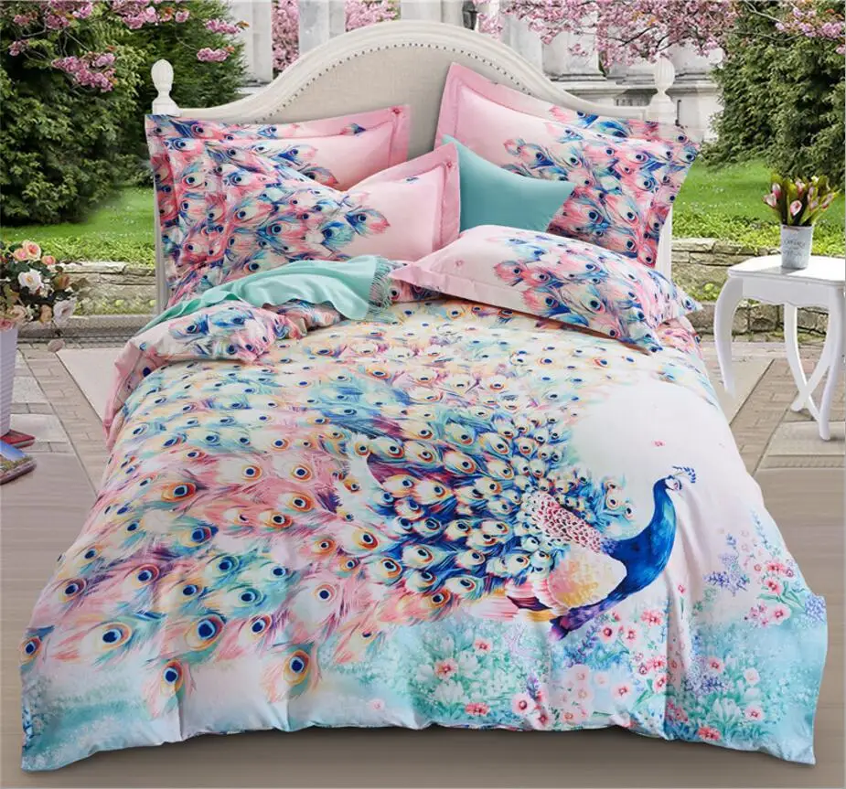 peacock bedding sets queen king size bohemia bed cover 4pc soft warm