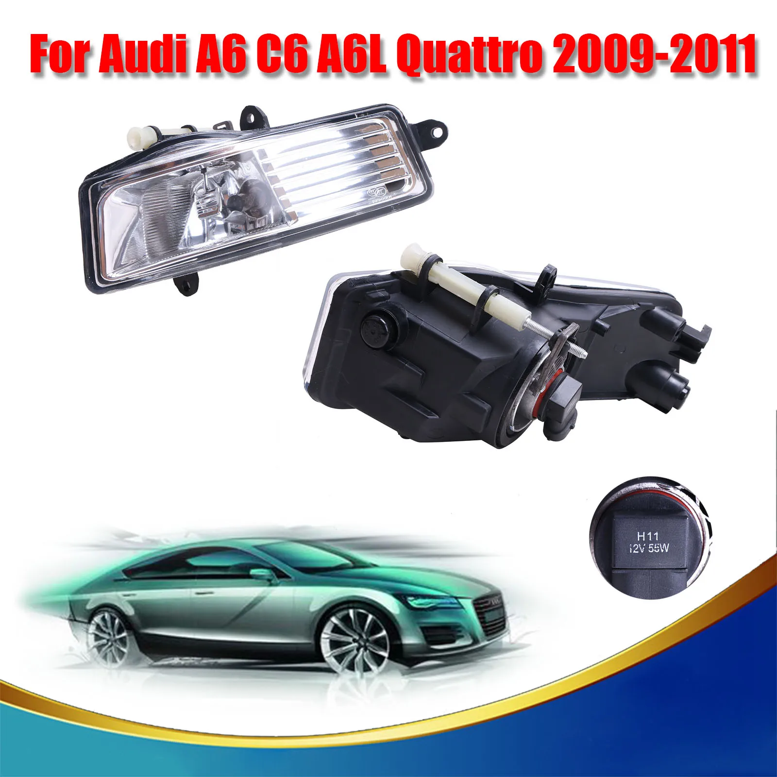 

OEM 4FD941699A 4FD9416700A 2x Front Fog Light Lamp Set For Audi A6 C6 A6L Quattro 2009 2010 2011 //