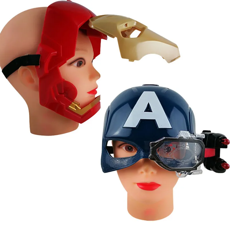 

Kids Avengers Iron Captain America Helmet Superhero Captain America Fire Bullet Mask Chirld Iron Man Open Face Mask LED Light