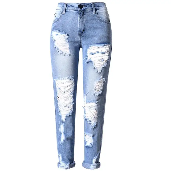 2018 fashion women spring Ripped Jeans Hole Mom Jeans Ladies Destroyed mid Waist Skinny Jeans