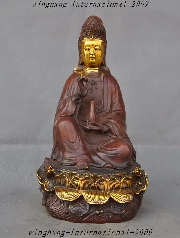 

Crafts statue buddhism bronze gilt lotus Quan yin Kwan-yin Guanyin Bodhisattva Statue halloween