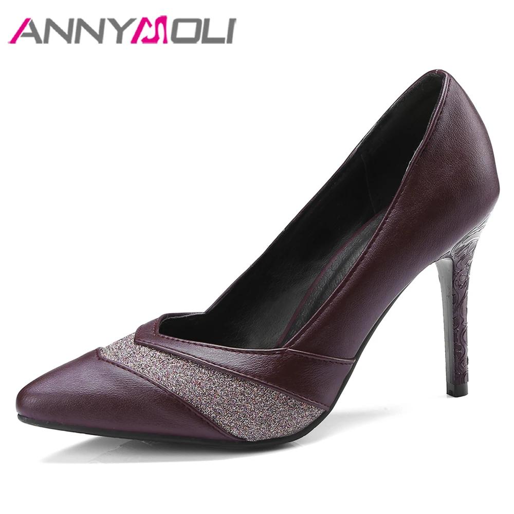 

ANNYMOLI High Heels Women Pumps Mixed Colors Stiletto High Heels Shoes Pointed Toe Shoes Female Spring Footwear Large Size 33-46