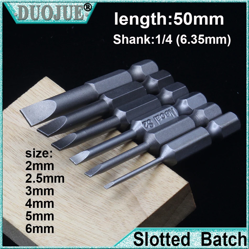 1Pc 50mm long 1/4 Inch Hex Flat Head Slotted Tip Screwdrivers Bits Electric screwdriver 2mm 2