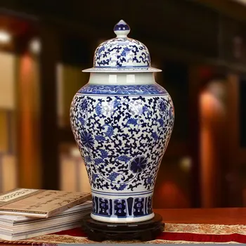 

Ancient home decorate Porcelain Vase Temple jar Blue and White Ginger Jar Ceramic vase flower Jingdezhen deco vase