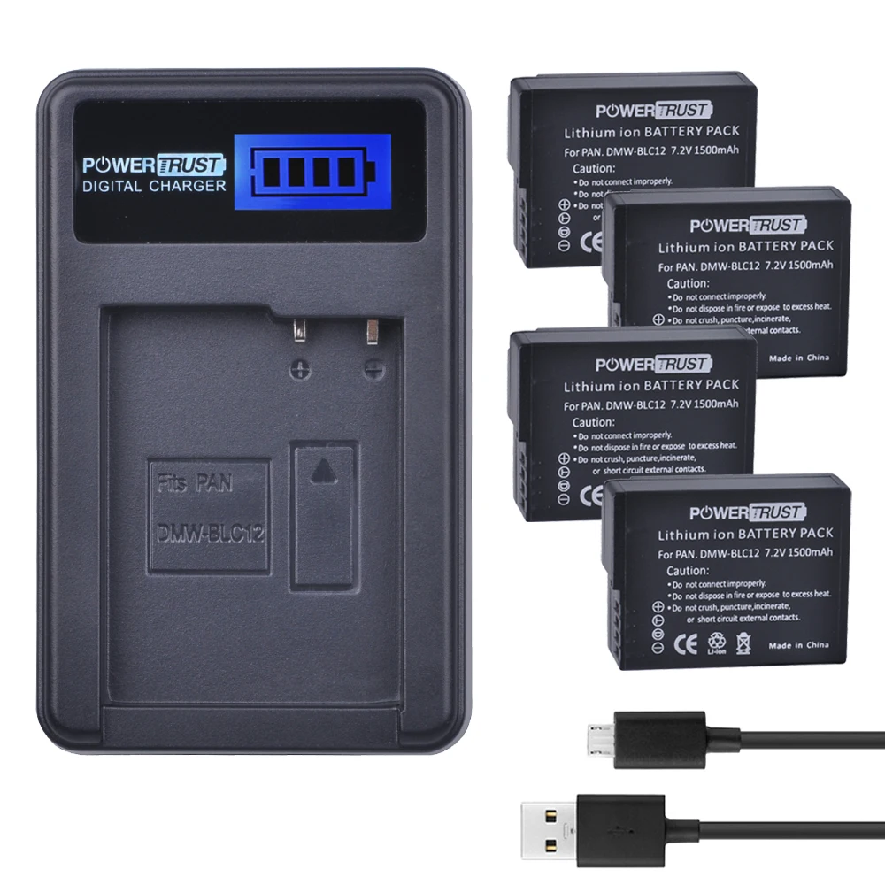 4 шт. DMW-BLC12 DMW BLC12 dmw blc12e батарея камеры+ ЖК-Зарядное устройство USB для Panasonic FZ1000, FZ200, FZ300, G5, G6, G7, GH2, DMC-GX8