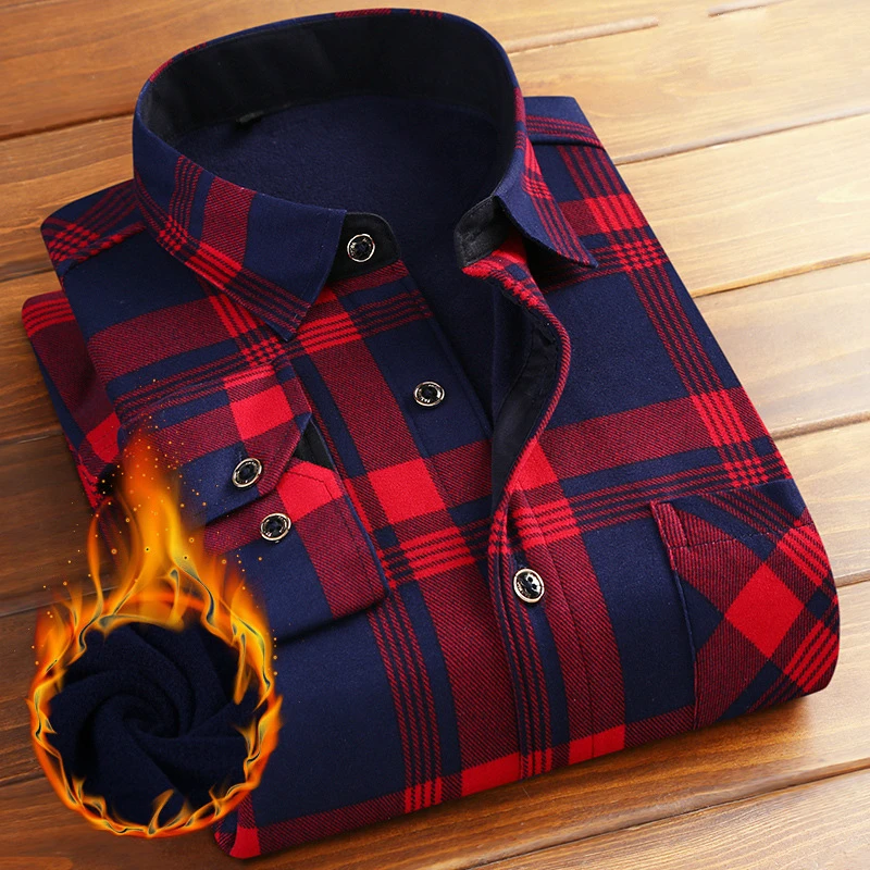 الرجال قمصان طويلة الأكمام 2018 الخريف الرجال القطن الأعمال عارضة منقوشة قمصان المخملية الدافئة Camisa الاجتماعية الغمد حجم 4XL