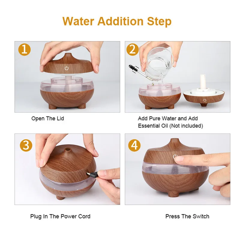  Wooden Grain Air Humidifier USB Aromatherapy  Diffuser Ultrasonic with Colorful Light Essential Oil Aroma Diffuser5