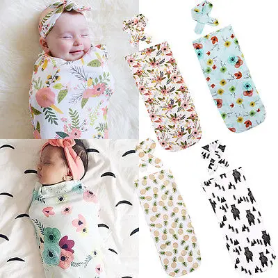 

FOCUSNORM Muslin Cotton Cute Newborn Baby Cotton Swaddle Blanket Bedding Headband Covers Sleeping Blanket