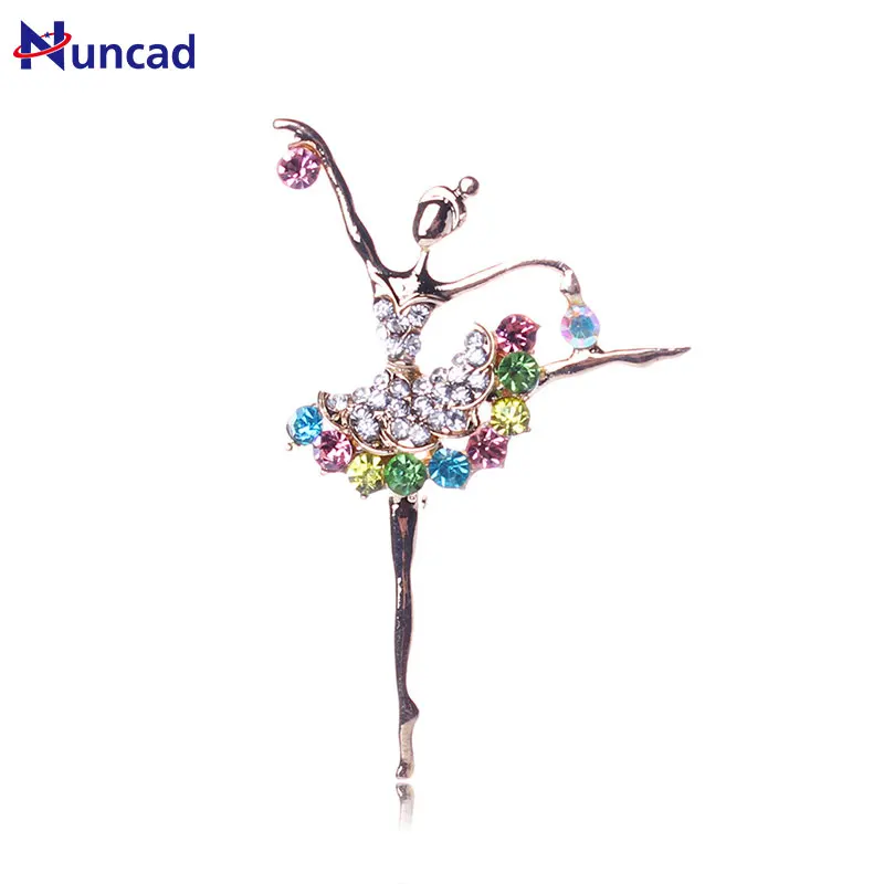

2017 New Hotsale Fashion Ballerina Ballet Dancer Girl Full Colourful Crystal Cute Angle Brooches Pins For Women Jewelry