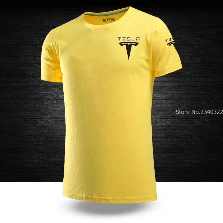 Летняя футболка с коротким рукавом, мужская летняя футболка с надписью Tesla, Однотонная футболка - Цвет: 15