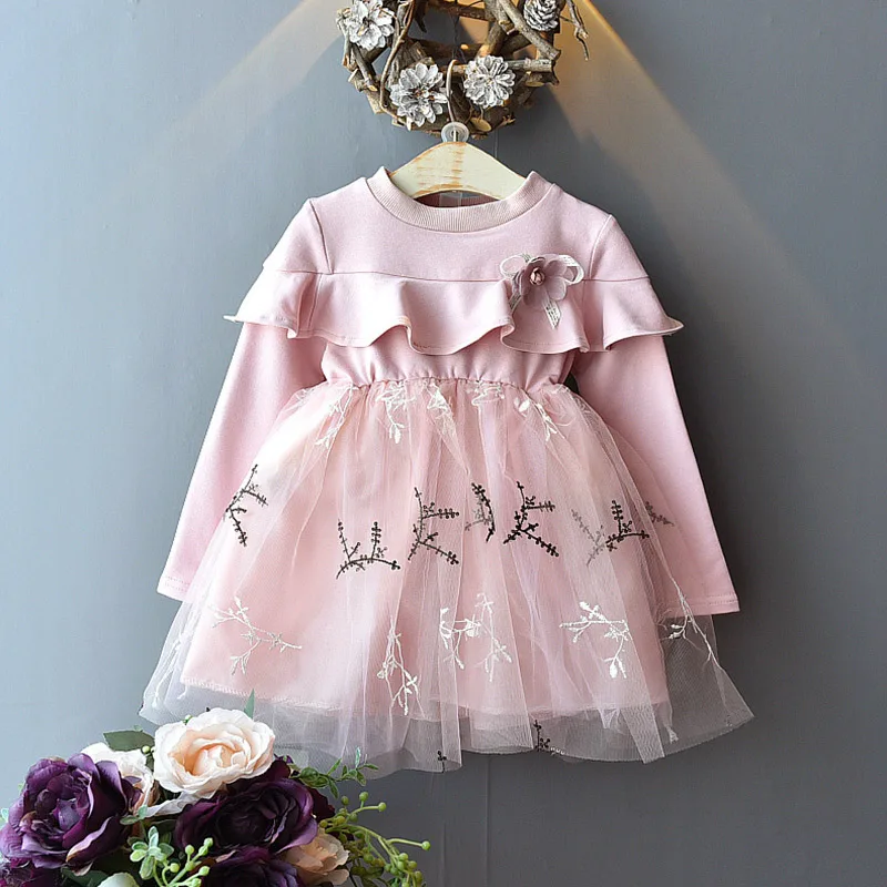 Платье для девочек; коллекция года; сезон лето-осень; модное розовое шерстяное платье с длинными рукавами и бантом для девочек; вечерние платья; детская одежда - Цвет: ax1127 pink