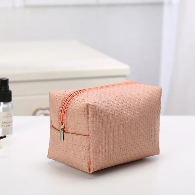 XZP Women Woven Pattern Solid Cosmetic Bag Travel Make Up Bags Fashion Ladies Makeup Pouch Neceser Toiletry Organizer Case