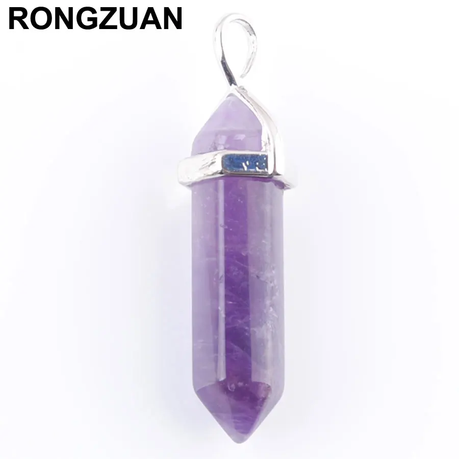 

Free Shipping Natural Amethysts Gem stone Hexagonal Pointed Reiki Chakra Healing Pendant Bead For Necklace Jewelry 1PCS TN3039