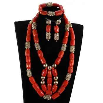 

New Original Nigerian Coral Beads Jewelry Set Indian Bridal Beaded Coral Necklace Set for Women CNR865