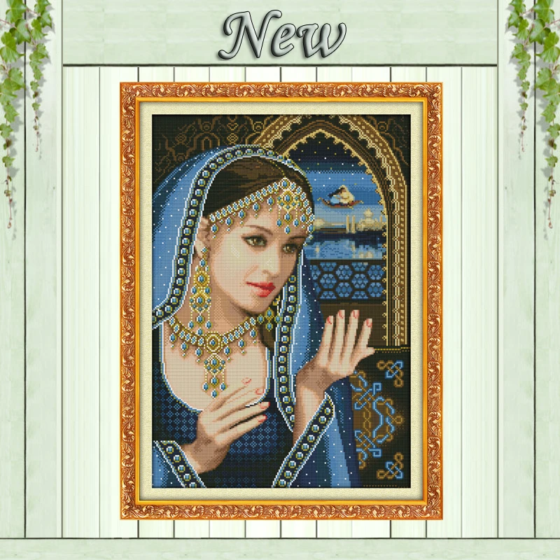 

An Indian beauty,counted printed on fabric DMC 14CT 11CT Cross Stitch kits,all with embroidery needlework Sets,woman Home Decor