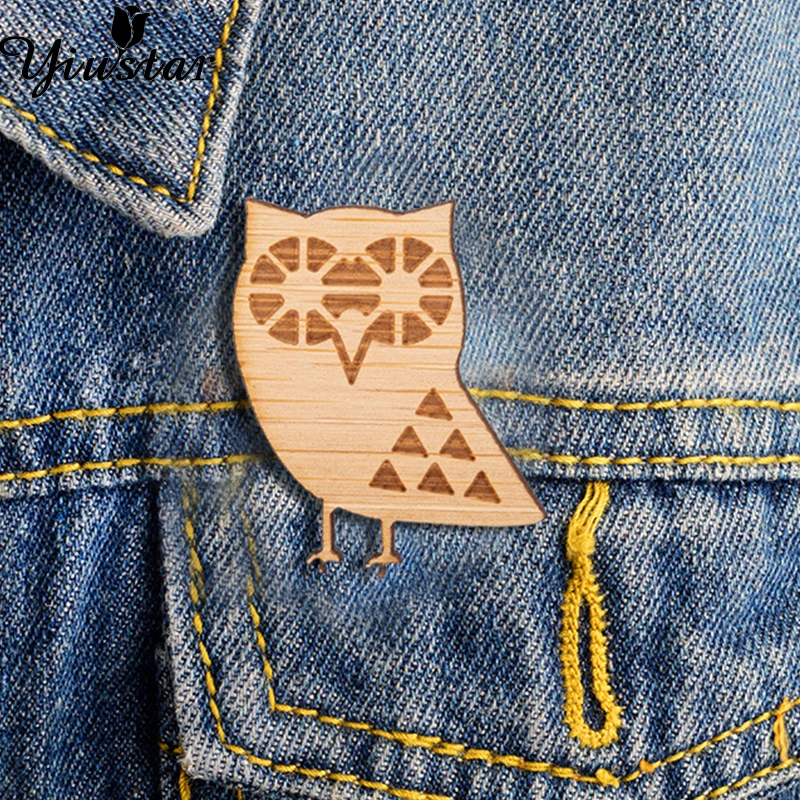

Yiustar Punk Women's Men's Owl Brooch Pin Laser Cut Wood Brooch Animal Badges for Clothes on Backpack wooden Badges for Clothing