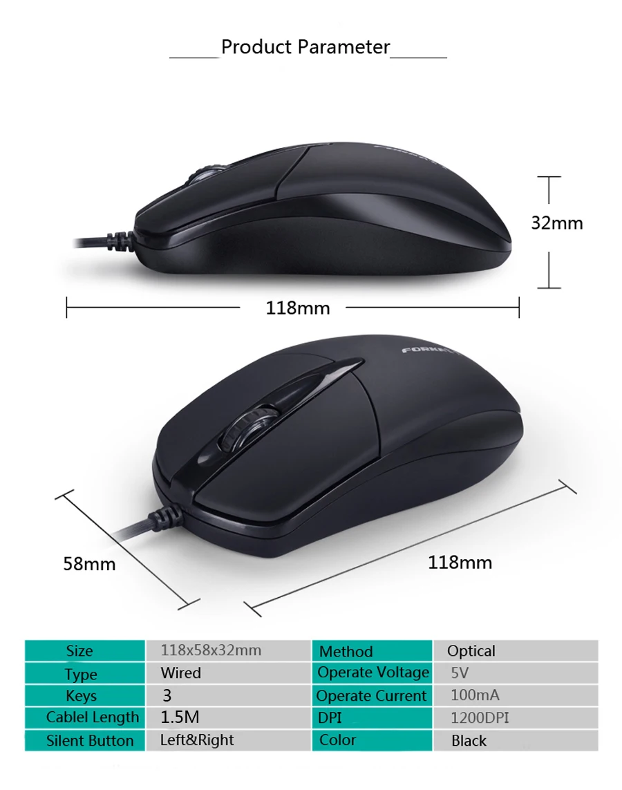 FORKA USB Wired Computer Mouse Silent Click LED Optical Mouse Gamer PC Laptop Notebook Computer Mouse Mice for Office Home Use cheap wireless gaming mouse