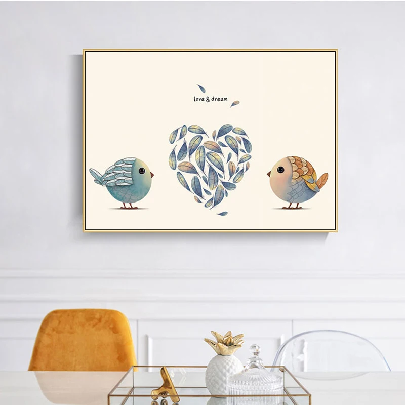 

Modern Cartoon Animals Posters and Prints Wall Art Canvas Painting Cute Birds Pictures For Living Room Nordic Decor No Frame