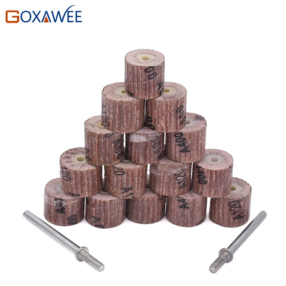 10pcs Emery Cloth 80120240400600# Abrasive Sandpaper 12mm Grinding Flap Wheel Brushes for woodworking disc with 2 mandrel