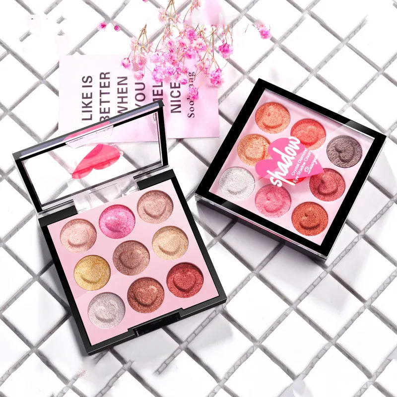 

Nine-color Pearlescent Matte Eyeshadow Heart-printing Wet Powder Eye Shadow Mermaid Kiwi Flower Makeup Pallete