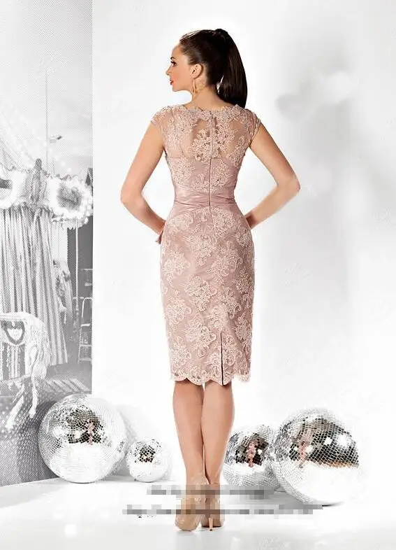 Rosa viejo Corto Madre de la Novia Vestidos de Encaje 2017 Mujeres Vaina Vestido de Noche