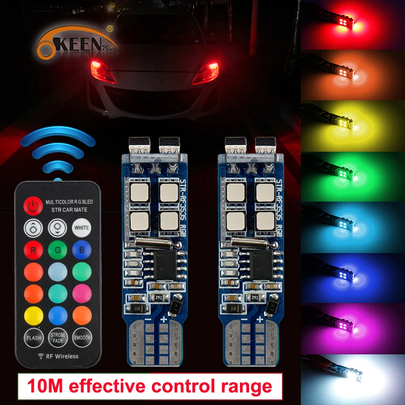 Светодиодный светильник OKEEN для автомобиля T10 W5W 3535 SMD 2 Вт RGB светодиодный