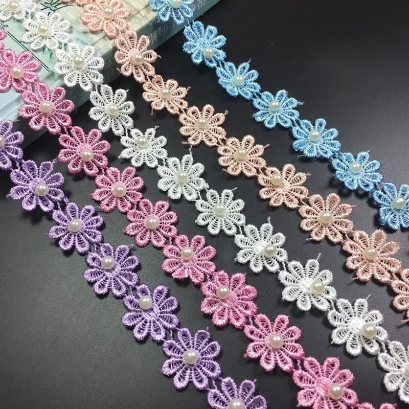 1 Yard 4 Colors Pearl Flower DIY Soluble Wedding Lace Trim Knitting Embroidered Handmade Patchwork Ribbon Sewing Craft 2CM | Дом и сад