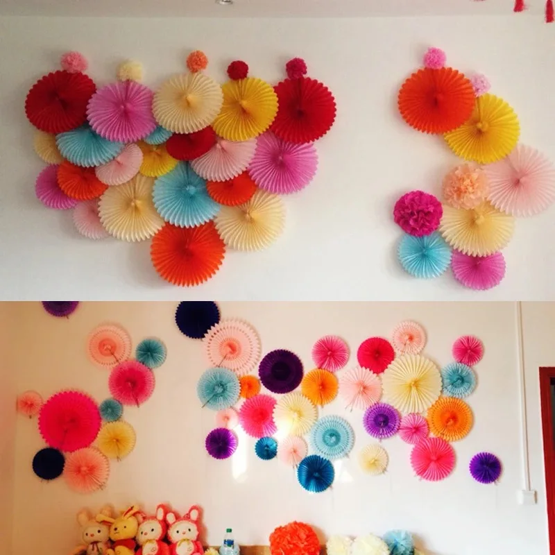 

25cm Folding Fan Flower Fashion Colorful Handcraft Paper Fan Rosettes Kids Birthday Party Supplies Home Wedding Shower Backdrop