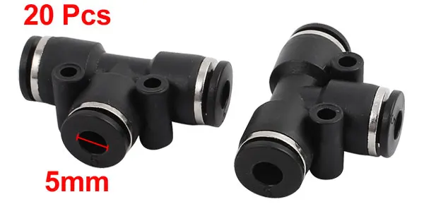 20Pcs T Type A107 Pneumatic Air 3 Way Quick Fittings Connector 5mm Tube Hose