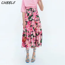 CHBBLF Женская Цветочная юбка миди с принтом пояса боковая молния летающий дизайн женская повседневная Летняя стильная праздничная одежда юбки HJH2057