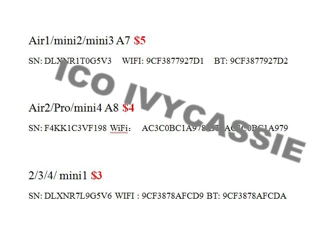 Для iPad iCloud разблокировка серийный номер. SN A6 A7 A8 A9 A10 для 2/3/4/5/6/7/Air1/Air2/mini1/mini2/mini3
