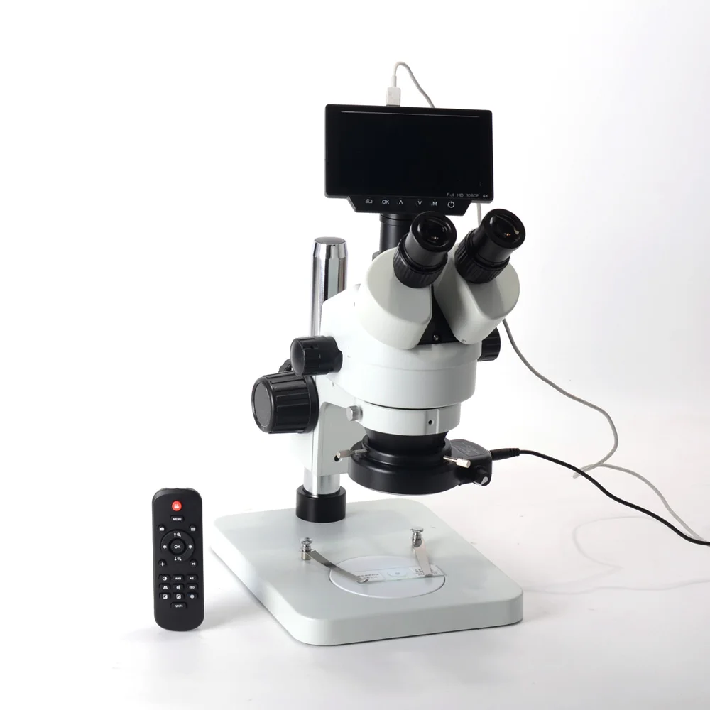 

7X-45X 4K Simul Focal microscopio digital para electronica Trinocular Stereo Microscope 16MP HDMI LCD Monitor Microscope Camera