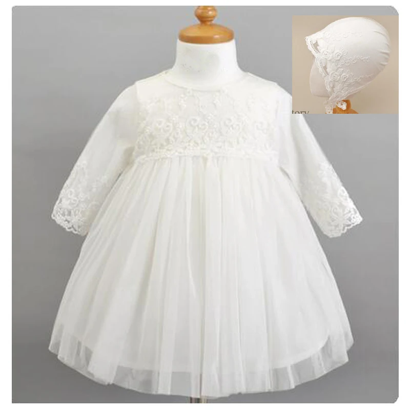 

Christening Gown Newborn Baby Baptism Dress with Hat Lace Flower Embroidered Frock Princess Girl Tulle Dress Vestidos Robe A015
