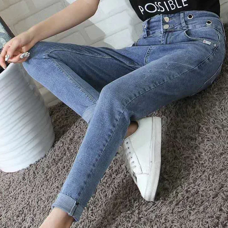 

2019 New Skinny jeans woman high waist Streetwear blue Pencil Pants Elastic vintage female leggings jeans women trousers AVBXCV