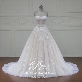 شراءBeautybridal 100% ريال صور فاخر فساتين الزفاف الملكي قطار الدانتيل يزين قبالة الكتف الزفاف اللباس Vestido Xfm016