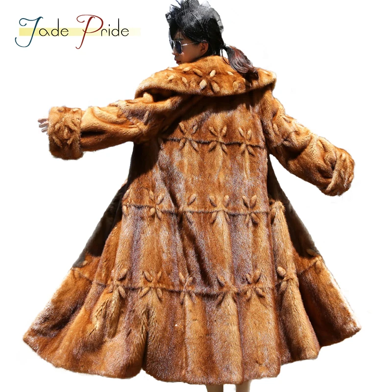 Jade гордость Мода с бантом очаровательные норки Пальто и пуховики зимние толстые теплые тонкий реального норки пальто шуба полным ходом