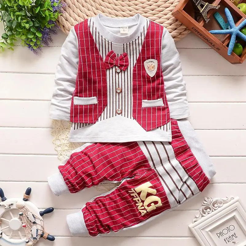 

Spring Baby Boy Clothes Cotton Striped Vest Bow Tie Long Sleeve Shirt + Pants 2PCS Toddler Boy Clothes Kids Bebes Jogging Suits