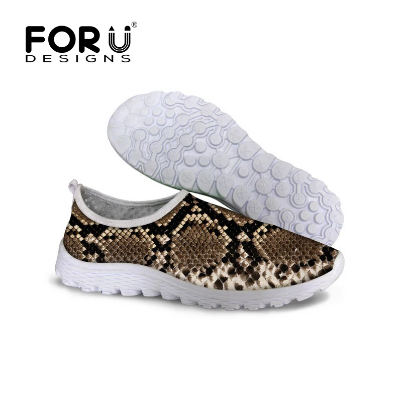 

FORUDESIGNS Summer Casual Mesh Shoes for Women Ladies Flats Zapatillas Deportivas Mujer Snake Leopard Printing Shoes Slip-on
