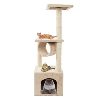 

36" Solid Cat Climbing Tree Cute Sisal Rope Plush Kitten House Cat Tower Beige Scratch Toys Jumping Frame Furniture Cat Supplies