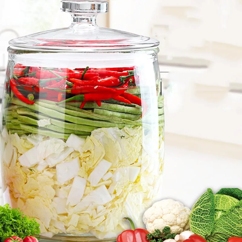 Прозрачная утолщенная стеклянная банка Kimchi для домашнего уплотнения, банки для соленья с комплект крышек, баночки для хранения сухофруктов и орехов, емкости для конфет, кухонные аксессуары