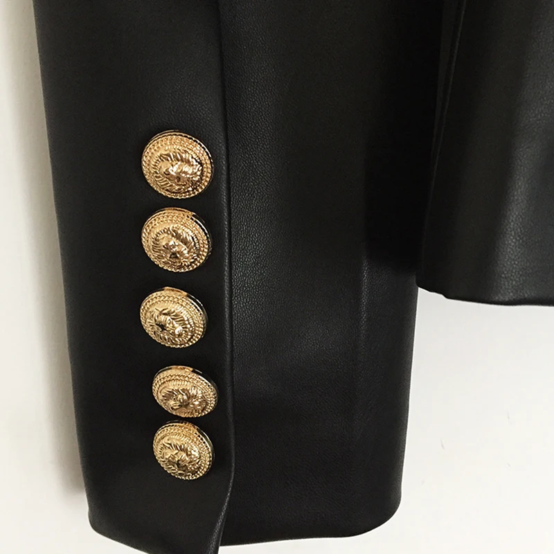 Черные двубортные блейзеры новая весенняя мода длинный рукав зубчатый воротник искусственная кожа костюмы куртка Женский блейзер Feminino