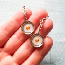 Жареное яйцо серьги, серьги с пищевыми продуктами, Жарка серьги сковорода, милые серьги, Kawaii, идея подарка