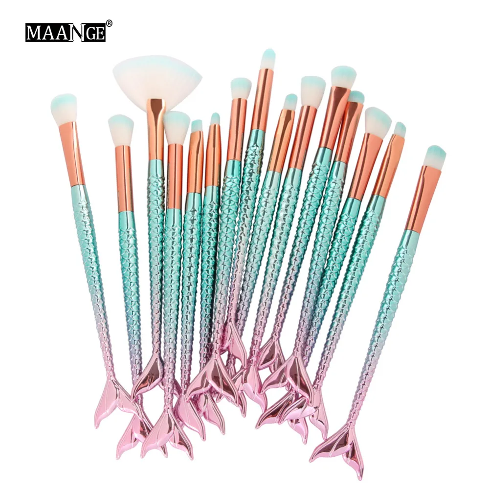 

Professional 15 Pcs Makeup Brushes Set Fish Tail Foundation Powder Make-up Brushes Eyeshadow Contour Blending Cosmetic Brushes