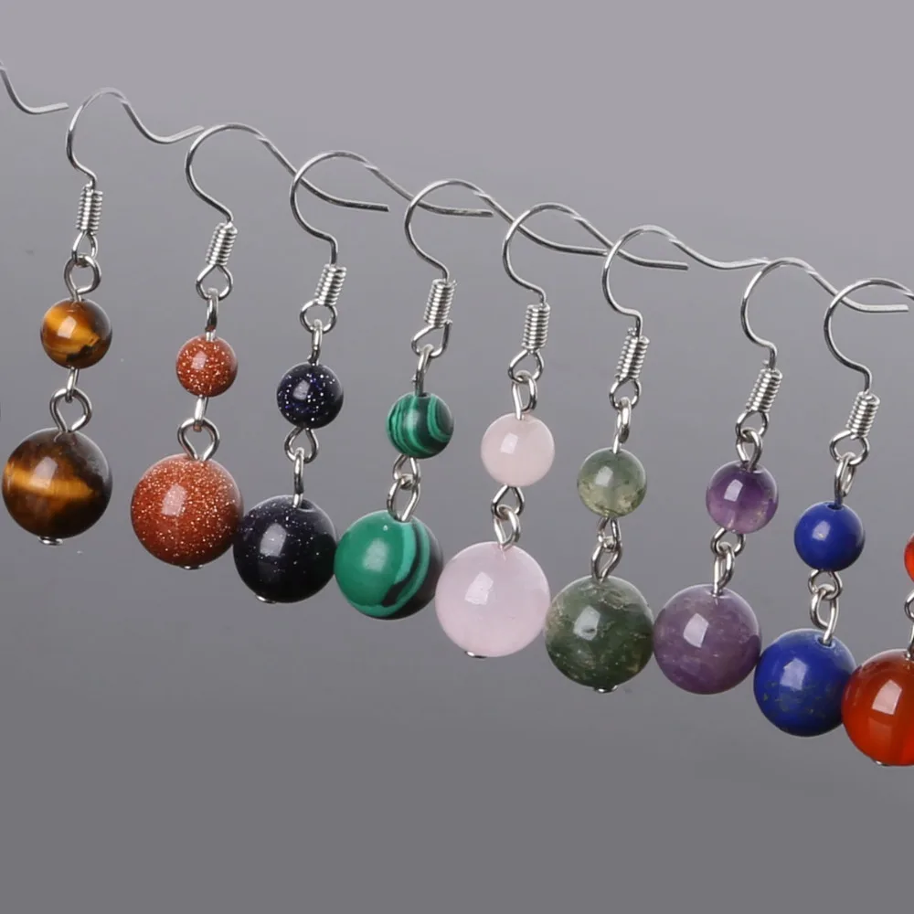 6mm+10mm Hot Selling Round Beads Earring Drop Earrings Dangle Earring Natural Stone Earringin