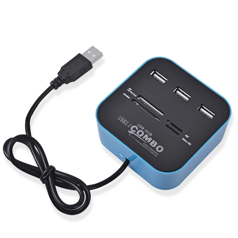 3 Ports USB Hub 2.0 Card Reader Multi USB Combo Portable For PC Computer NEW